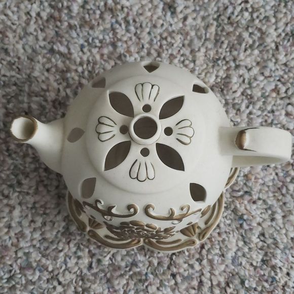 Vintage Partylite White Gold rose teapot  tealight candle holder - Picture 5 of 6